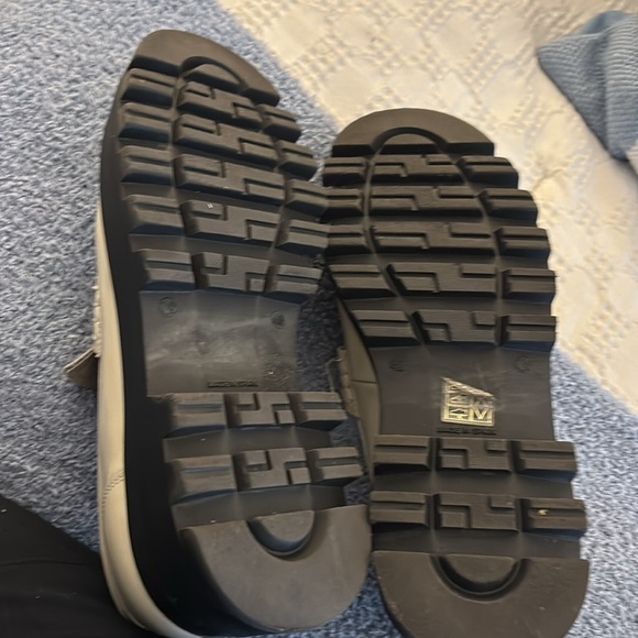 Anthropology Maeve Cream Patent Leather Loafers with Gold Buckle - Picture 4 of 5